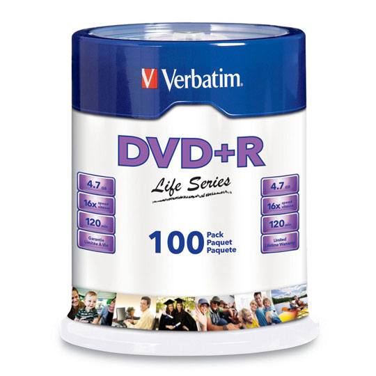 Disco Verbatim Dvd+R Life Series 16X Con 100 Piezas