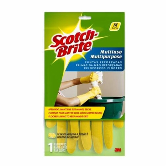 Guantes De Latex Amarillos Afelpados Scotch-Brite 3M TamaÃ±o Mediano