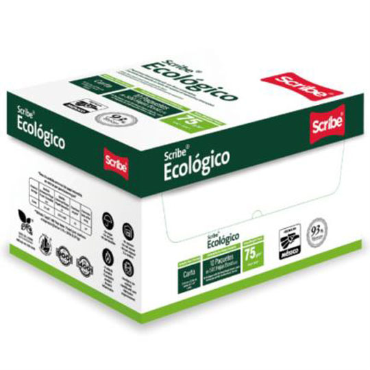 Papel Bond Ecologico Scribe Tamaño Carta Blancura 93% De 75 Gr 