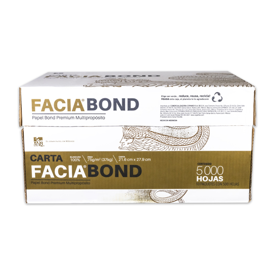 Papel Bond Facia Carta Blancura 99% 75Gr