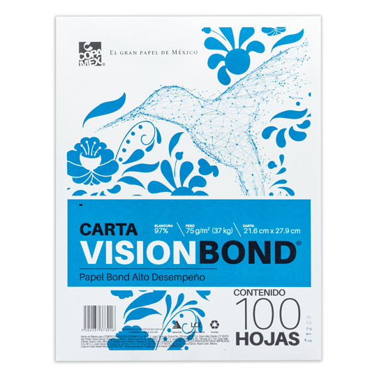 [COP-PAP-VIS100] Papel Bond Vision Carta Blancura 97% 75Gr, 100 Hojas