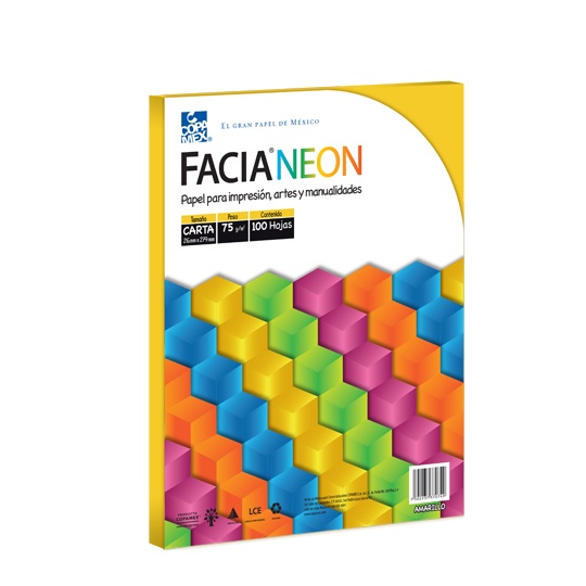 Papel Facia Neon Carta Color Amarillo 75Gr