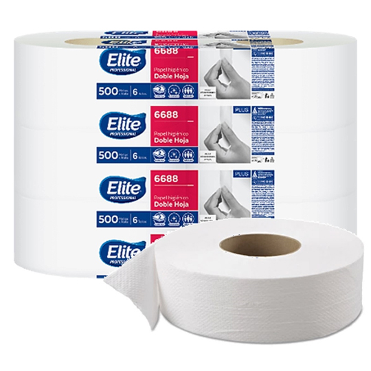 Papel Higiénico Blanco Elite, Caja Con 6 Rollos Jumbo 500M