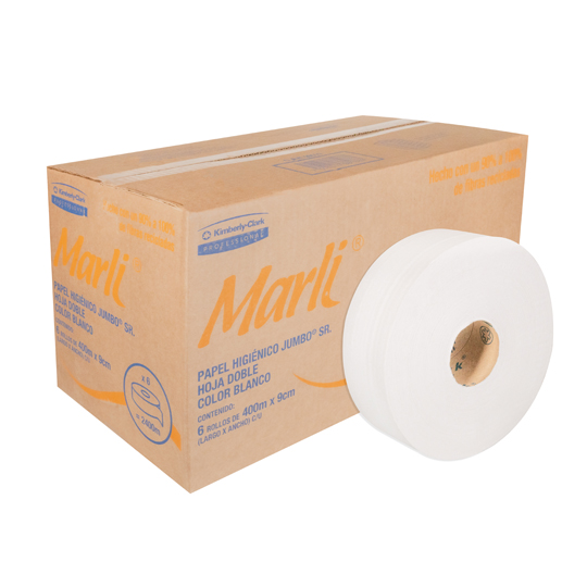 Papel HigiÃ©nico Blanco Marli, Caja Con 6 Bobinas 400M Jumbo Mod 90510