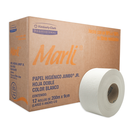 Papel HigiÃ©nico Blanco Marli, Caja Con 12 Bobinas 200M Jumbo Jr Mod 90509