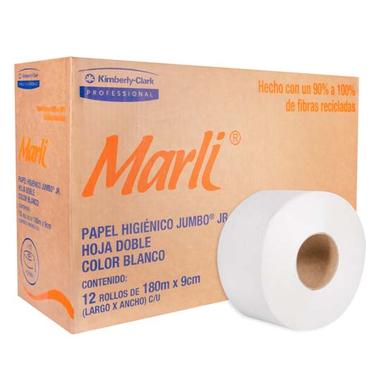 Papel Higiénico Blanco Marli, Caja Con 12 Bobinas 180M Jr Mod 90531