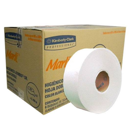 Papel Higiénico Blanco Marli,Caja Con 6 Bobinas Jumbo 360 M Mod 90532 
