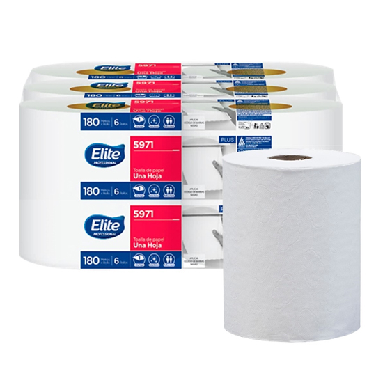 Toalla En Rollo Blanca Elite De180 M Hjs Sencilla, Empaque Con 6 Bobinas Jumbo 