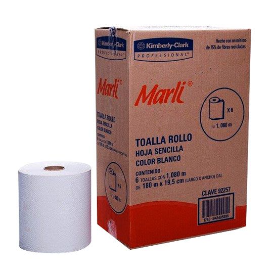 Toalla En Rollo Blanca Marli Con 180 M, Caja Con 6 Bobinas
