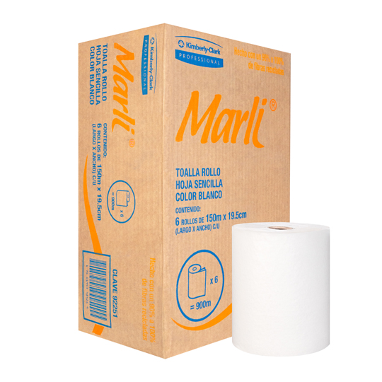 Toalla En Rollo Blanca Marli De 150 M, Caja Con 6 Bobinas
