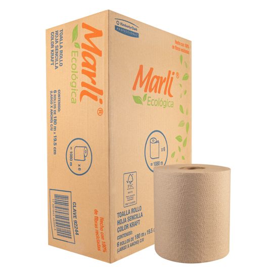 [LKC-TOAR-92244] Toalla En Rollo Kraft Marli De 180 M, Caja Con 6 Bobinas