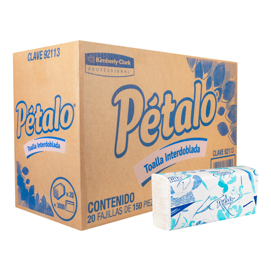 Toalla Interdoblada Petalo Mod 92113, Caja Con 20 Paquetes De 150 Hojas C/U