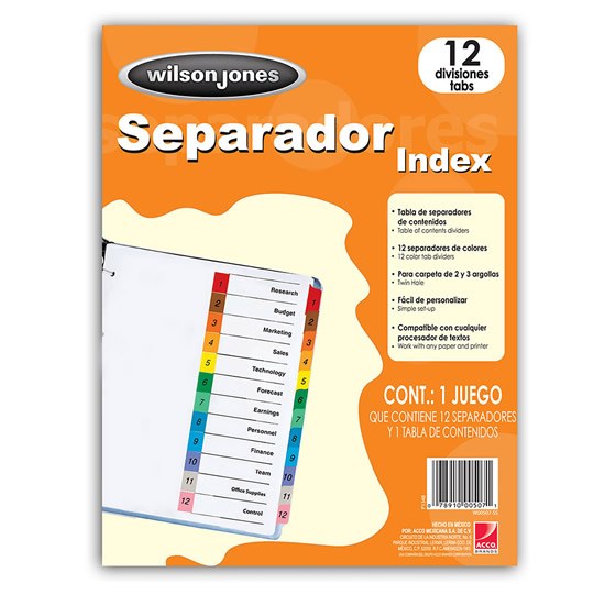 Separador C/NumeraciÃ³n 12 Divisiones Acco, TamaÃ±o Carta