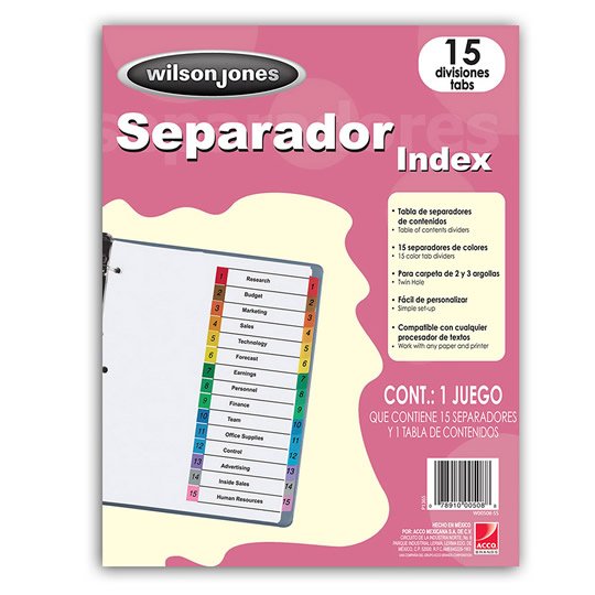 Separador C/NumeraciÃ³n 15 Divisiones Acco, TamaÃ±o Carta