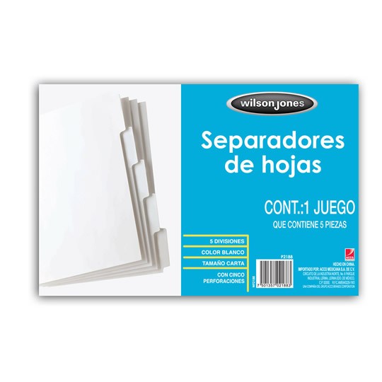 Separador Blanco 5 Divisiones Acco TamaÃ±o Carta