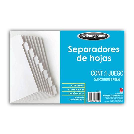 Separador Blanco 8 Divisiones Acco TamaÃ±o Carta