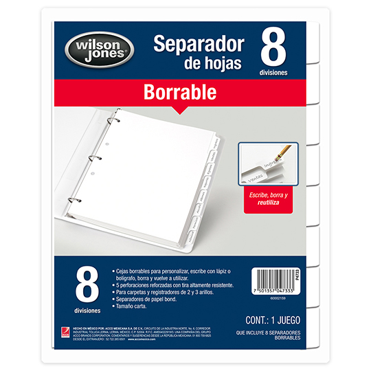 Separador Borrable 8 Divisiones Acco TamaÃ±o Carta