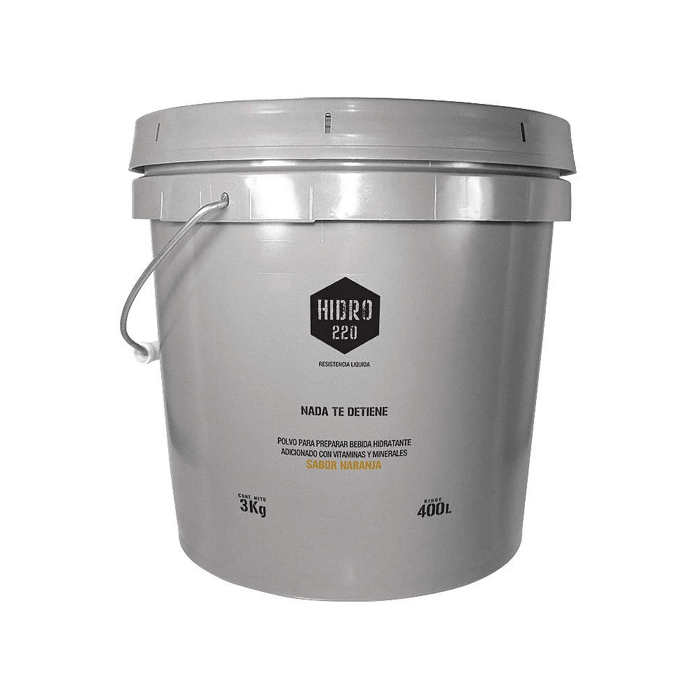 Bebida Hidratante Hidro 220 Uva, Naranja, Ponche, Lima, Limon, Jamaica Y Piña CUBETA 3KG Para Preparar 400L .