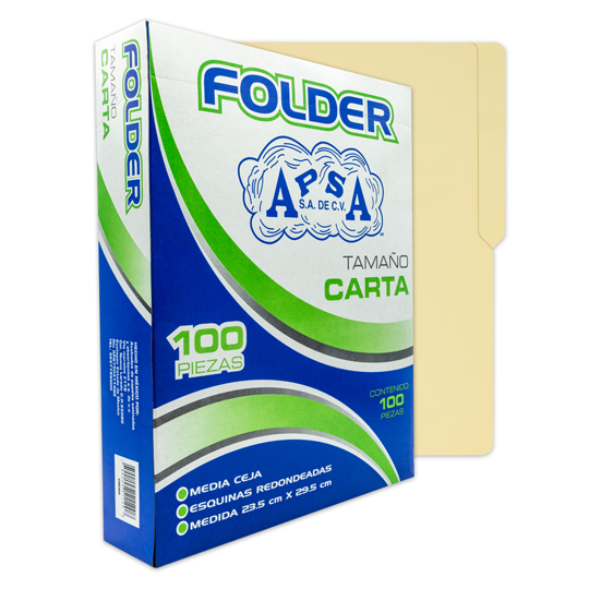 Folder Crema Apsa TamaÃ±o Carta, Paquete Con 100 Piezas