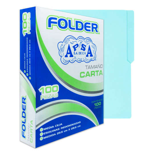 Folder Azul Apsa Tamaño Carta  , Paquete Con 100 Piezas