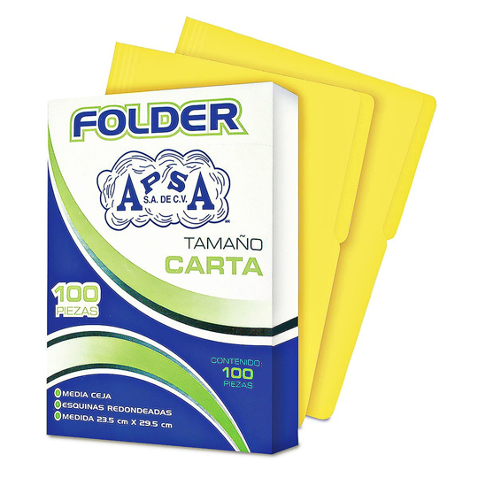 Folder Canario Apsa TamaÃ±o Carta, Paquete Con 100 Piezas