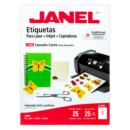 Etiqueta Laser Mod J-5165 Blanca Janel Tamaño carta con 25 etiquetas