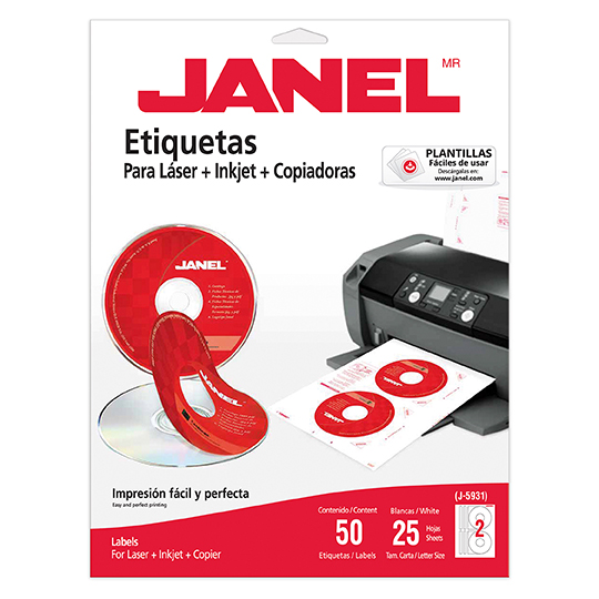 Etiqueta Laser Mod J-5931 Blanca Janel CD 117 mm con 50 etiquetas