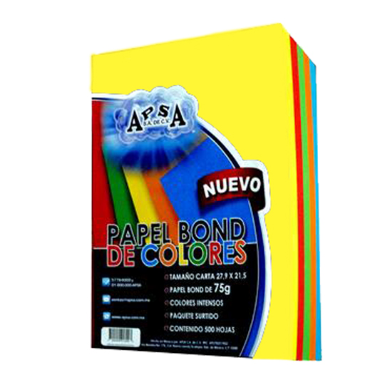 [APS-PAP-020] Hojas TamaÃ±o Carta Apsa Colores Intensos Paquete Con 500 Hojas