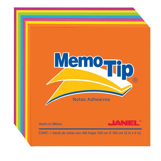 Notas Adhesivas Memo Tip Neon De 3X3 Pulg 1 Block Con 400 Hojas