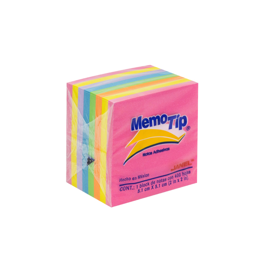 Notas Adhesivas Mini Memo Tip Neon 2X2 Pulg 1 Cubo Con 400 Hojas