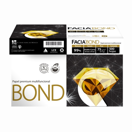 Papel Bond Facia Doble Carta Blancura 99% 75 gr