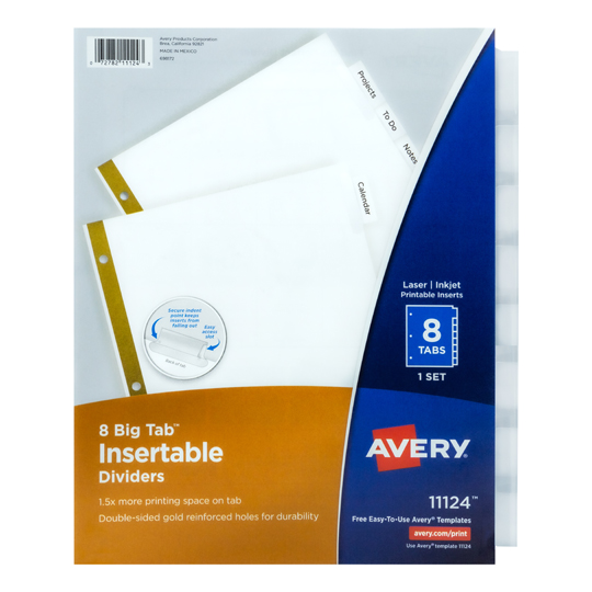 Separador Blanco Carta 8 Divisiones Avery tecnología laser/inkjet