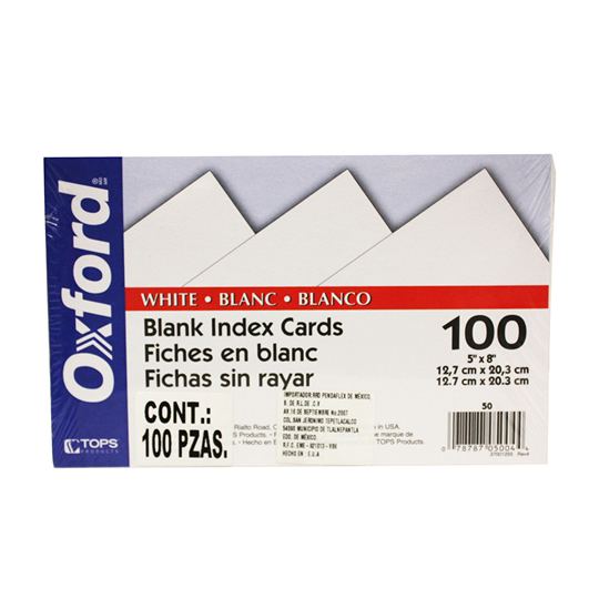 Tarjeta Índice Oxford Color Blanco 5" X 8" Paquete Con 100 Piezas