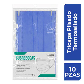 Cubrebocas Tricapa Plisado Termosellado 10 Pzas