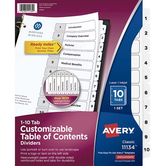 Separador Blanco Carta 10 Divisiones Avery, Tecnología Laser/Inkjet