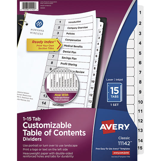 Separador Blanco Carta 15 Divisiones Avery, Tecnología Laser/Inkjet