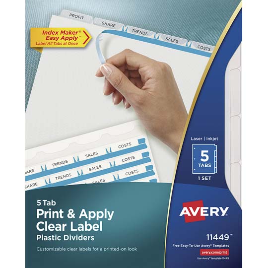 Separador Plástico Carta 5 Divisiones Avery Translúcido Tecnología Laser/Inkjet 