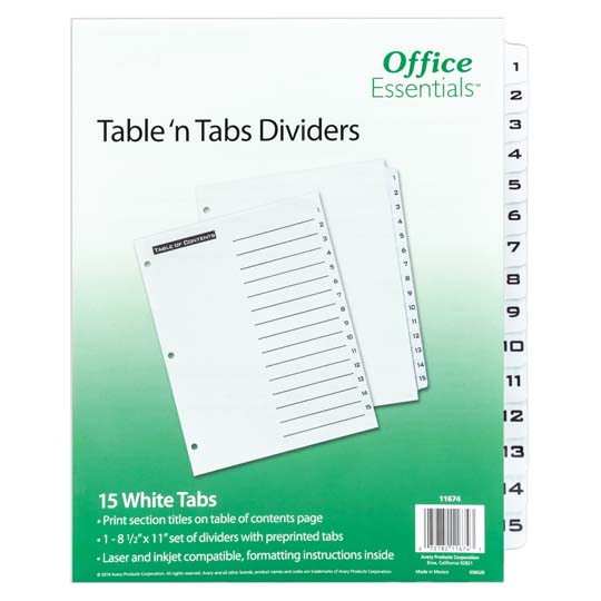 Separador Blanco Carta 15 Divisiones Ave