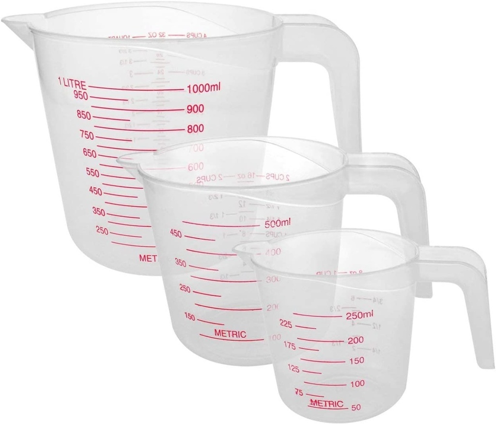 Set De 3 Tazas Medidoras 1 Lt/500Ml/250Ml Plástico