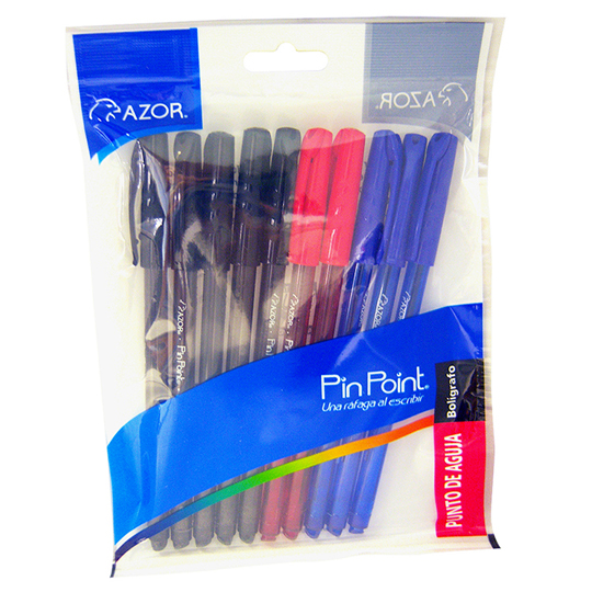 Bolígrafo fino Pin Point 0.7 mm color surtidos empaque con 10 pzas 