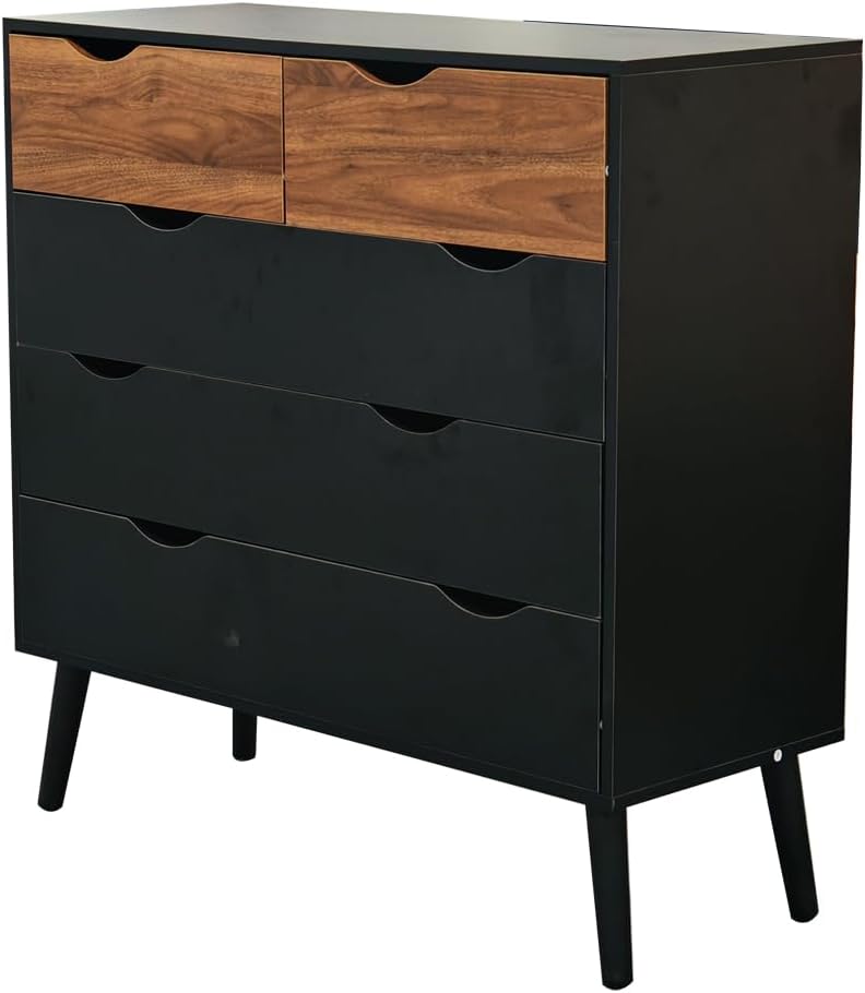 Bufetera de Madera Modelo Grijalva en Color Negro y Café Claro, 100 cm de Largo, 5 Cajones para Comedor y Sala