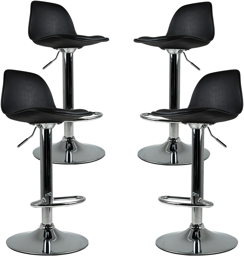  Juego de 4 Sillas para Bar con Reposapiés y Respaldo Medio | Taburetes Giratorios para Barra, Restaurantes, cocinas, con Altura Ajustable, Cómodas y Acolchadas