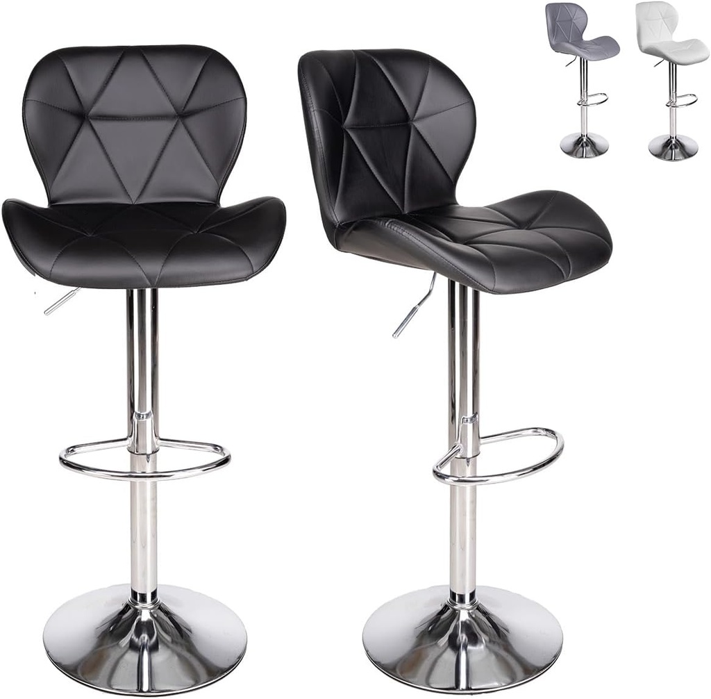 Set de 2 Bancos Altos Vinipiel para Barra Taburetes para Cocina Altura Ajustable para de Sillas Altas con Asiento Giratorio Sillas De Bar con Respaldo