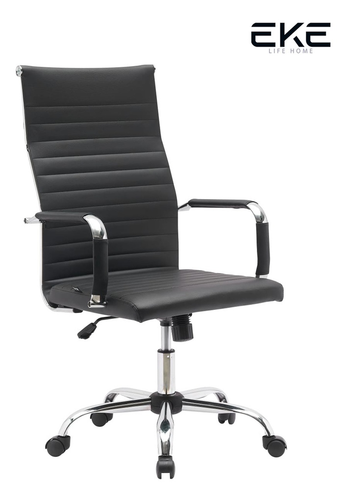 Silla de escritorio Eke Life Home YX-9005 ergonómica negra con tapizado de cuero sintético y mesh y tela