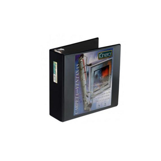 Carpeta Panorámica Con Cristal Kinera, Tamaño Carta De 3" Herraje "O" Color Negro