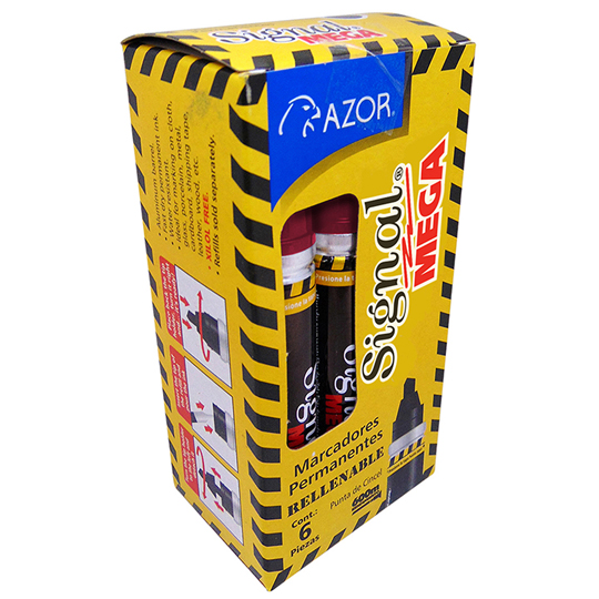 Marcador Permanente Signal Mega Punta Cincel 6 Mm Color Rojo Caja Con 6 Pzas