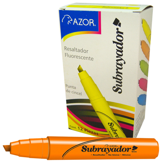 Resaltador De Texto Subrayador Punta Cincel 6 Mm Color Naranja Caja Con 12 Pzas 