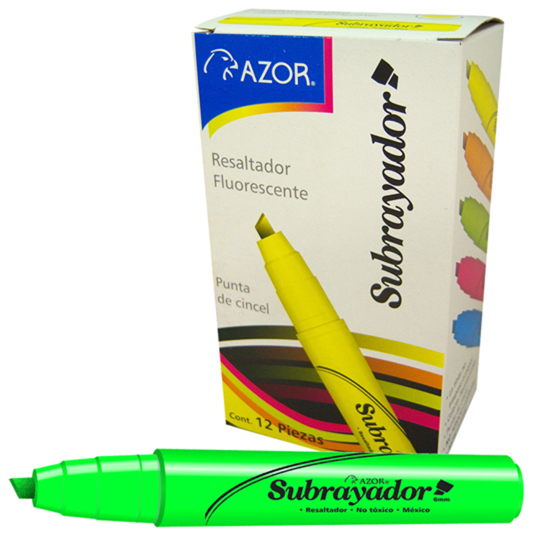 Resaltador De Texto Subrayador Punta Cinel 6 Mm Color Verde Caja Con 12 Pzas 