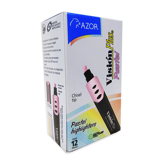 Resaltador De Texto Vision Plus Pastel Punta Cincel 6Mm Rosa Caja Con 12 Pzas