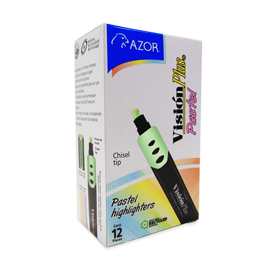 Resaltador De Texto Vision Plus Pastel Punta Cincel 6Mm Verde Caja Con 12 Pzas
